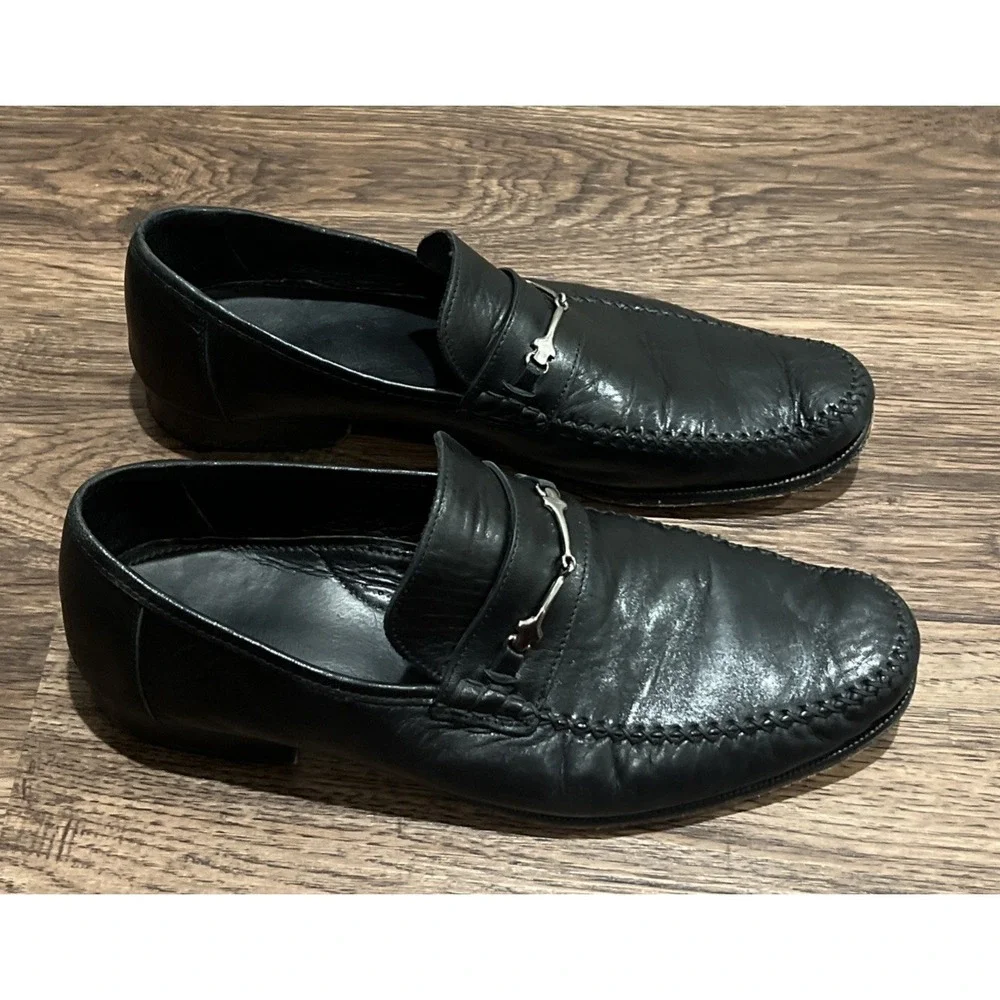 Bruno Magli Kirby 11.5 M Men's Horsebit Loafers Black Leather Italy